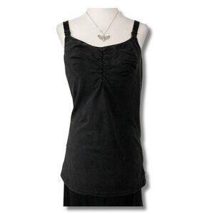 GLAMOUR MOM Vintage black maternity nursing tank top with ruching ~ MEDIUM LARGE